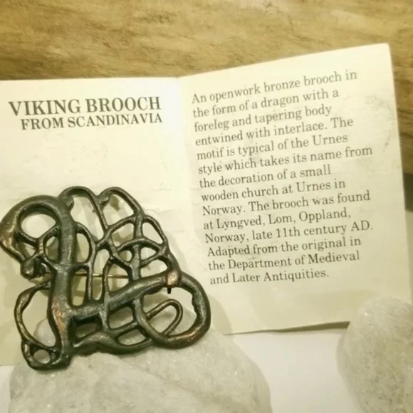 Vintage Viking Dragon Serpent Bronze Brooch - Picture 14 of 16